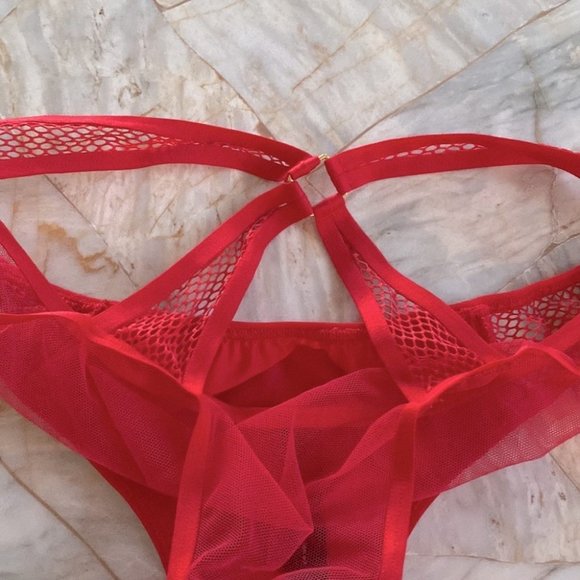 Victoria Secret VS Very Sexy Red Panty Underwear Small Fishnet Lace